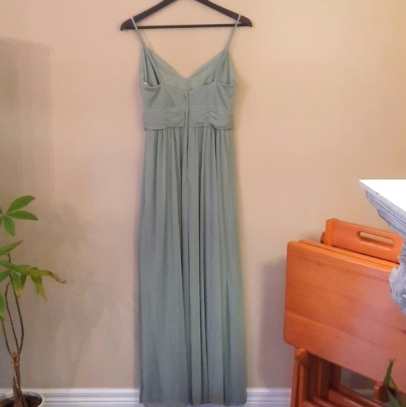 David's Bridal Spagetti Strap Ruched Waist Mesh Style# F19944 Dusty Sage… - Picture 9 of 16